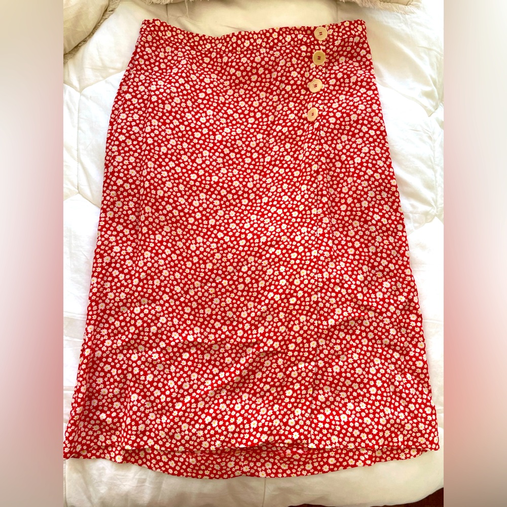 Sézane Midi Wrap Red Floral Skirt